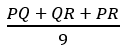 Three identical spheres, each of mass 3 kg are placed touching each other with their centres lying on a straight line. The centres of the spheres are marked as P, Q and R respectively. The distance of centre of mass of system from P is