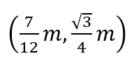 Three particles of masses 50 g, 100 g and 150 g are placed at the vertices of an equilateral triangle of side 1 m (as shown in the figure). The (x, y) coordinates of the centre of mass will be: