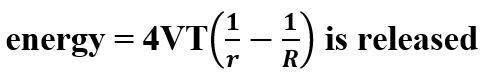 A certain number of spherical drops of a liquid of radius r coalesce to form a single drop of radius R and volume V. If T is the surface tension of the liquid, then