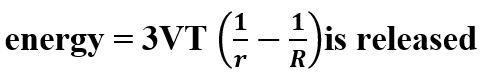 A certain number of spherical drops of a liquid of radius r coalesce to form a single drop of radius R and volume V. If T is the surface tension of the liquid, then