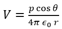 Using usual notations, electric potential at a point due to an electric dipole is given by: