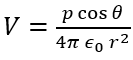 Using usual notations, electric potential at a point due to an electric dipole is given by: