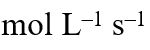 Consider the reaction, 2A + B → products. When concentration of B alone was doubled, the half-life did not change. When the concentration of A alone was doubled, the rate increased by two times. The unit of rate constant for this reaction is