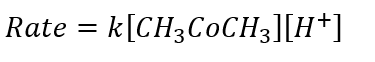 The bromination of acetone that occurs in acid solution is represented by this equation.
