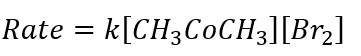 The bromination of acetone that occurs in acid solution is represented by this equation.