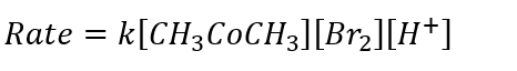 The bromination of acetone that occurs in acid solution is represented by this equation.
