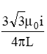 The magnetic field at the centre of an equilateral triangular loop of side 2L and carrying a current i is -