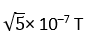 Two identical mangetic dipoles of magnetic moments 1.0 A-m2 each, placed at a separation of 2m with their axes perpendicular to each other. The resultant magnetic field at a point midway between the dipole is -