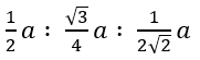 If a stands for the edge length of the cubic systems: simple cubic, body-centred cubic and face-centred cubic, then the ratio of radii of the spheres in these systems will be respectively