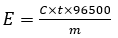 On passing C ampere of electricity through a electrolyte solution for second. m gram metal deposits on cathode. The equivalent weight E of the metal is