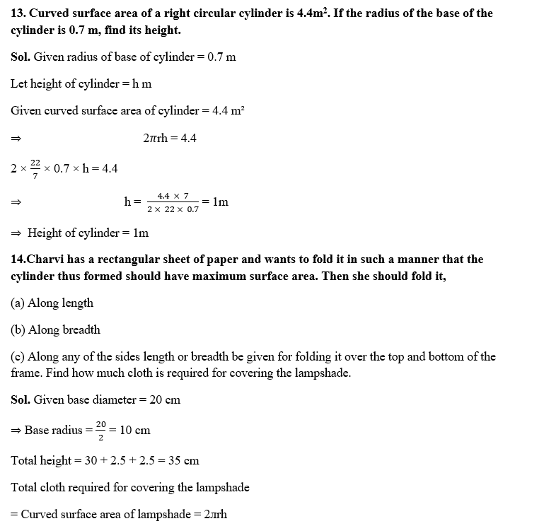 SURFACE AREAS AND VOLUMES CLASS 9 SOLUTIONS