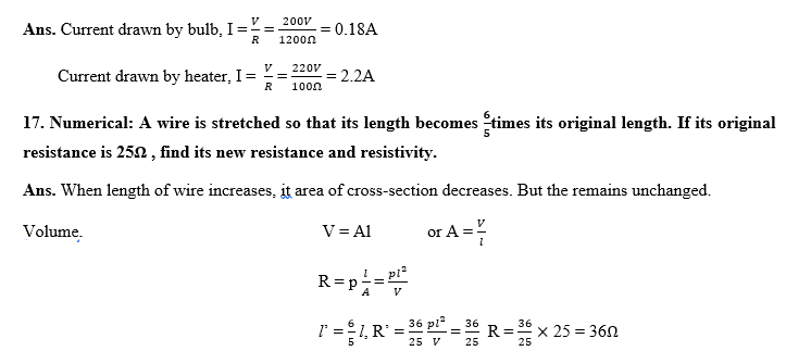 ELECTRICITY CLASS 10 QUESTIONS