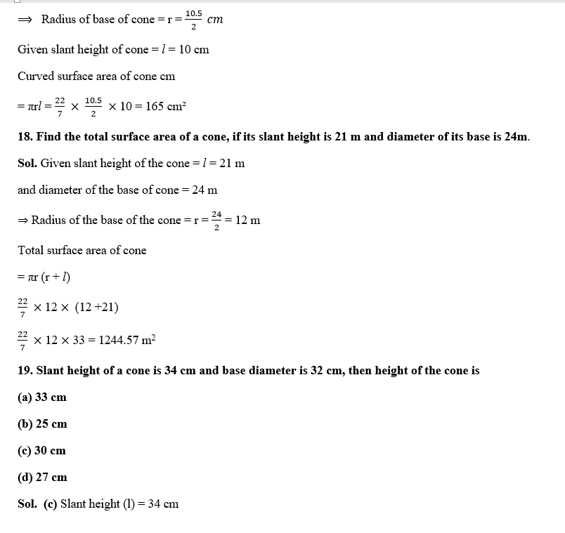 SURFACE AREAS AND VOLUMES CLASS 9 SOLUTIONS 