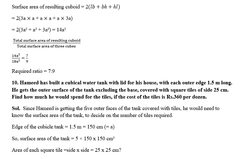 SURFACE AREAS AND VOLUMES CLASS 9 SOLUTIONS 