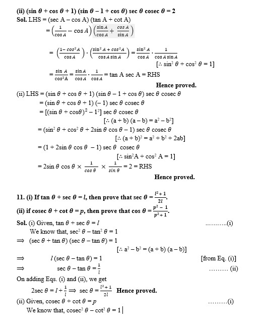 TRIGONOMETRIC IDENTITIES CLASS 10 ICSE