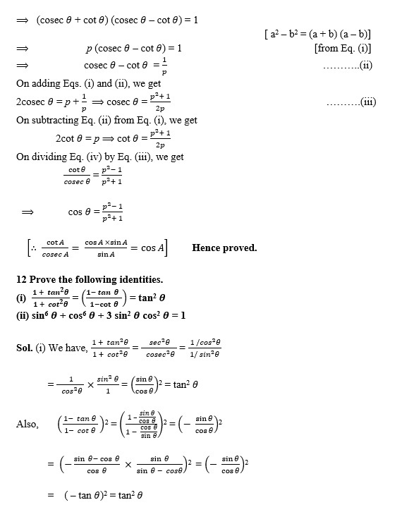 TRIGONOMETRIC IDENTITIES CLASS 10 ICSE