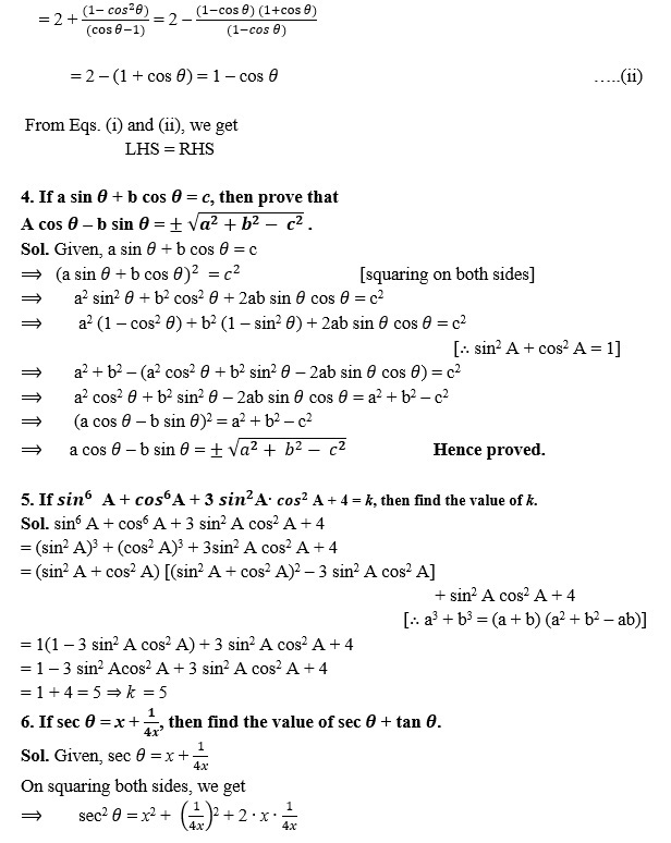 TRIGONOMETRIC IDENTITIES CLASS 10 ICSE