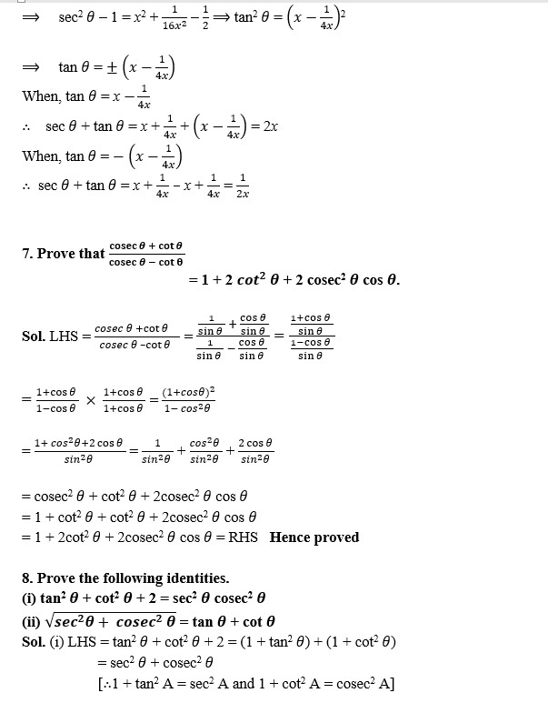 TRIGONOMETRIC IDENTITIES CLASS 10 ICSE