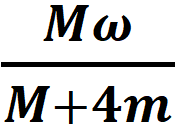 A thin circular ring of mass M and radius 'r' is rotating about its axis with a constant angular velocity co. Four objects each of mass m, are kept gently to the opposite ends of two perpendicular diameters of the ring. The angular velocity of the ring will be: -