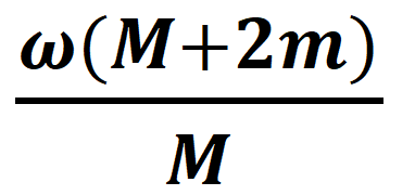 A thin circular ring of mass M and radius R is rotating in a horizontal plane about an axis vertical to its plane with a constant angular velocity w. If two objects each of mass m be attached gently to the opposite ends of a diameter of the ring, the ring will then rotate with an angular velocity: -